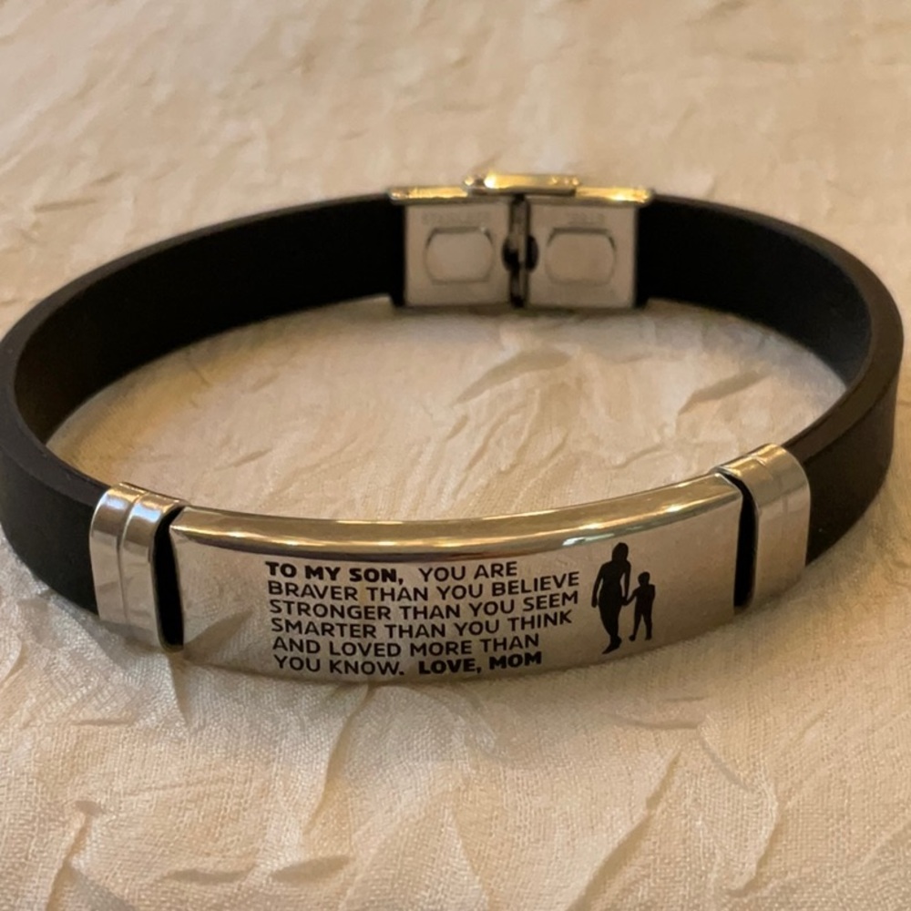 Stainless Steel and Rubber Mother/Son Bracelet